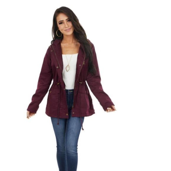 C’esstoi Mulberry Anorak Jacket Womens Faux Fur Lining And Front Tie size small - Picture 12 of 12